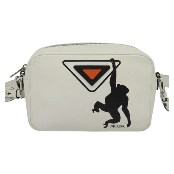PRADA Shoulder Bag Leather White Silver - Picture 2 of 13
